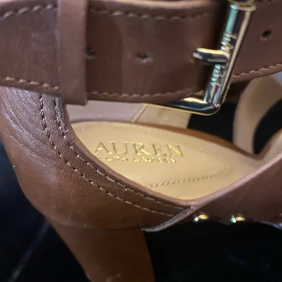 Ralph Lauren Tan Strappy Block Heels - Picture 7 of 9